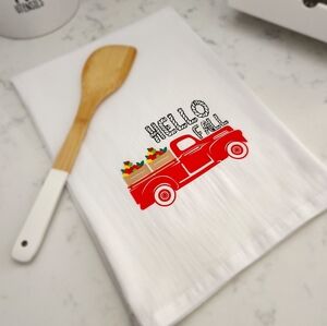 Cute Fall Apple Picking Truck Dish Tea Towel